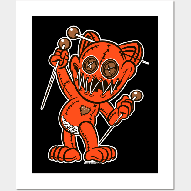 VooDoo Black Kitty Cat Doll Cleveland Colors Wall Art by eShirtLabs